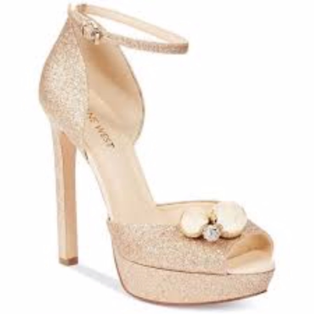 Nine West Vidah Gold Platform Suede Pumps 9